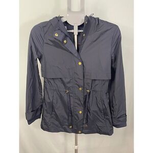 Cole Haan Packable Hooded Raincoat Navy‎ Gold Button Size S